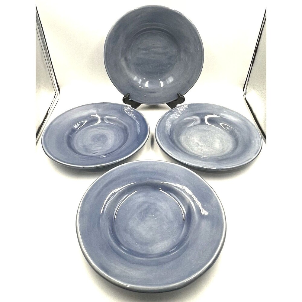 4 Salad Plates Pottery Barn Sausalito Slate Blue Deep Rim Bowl Blates 10" - Picture 2 of 7